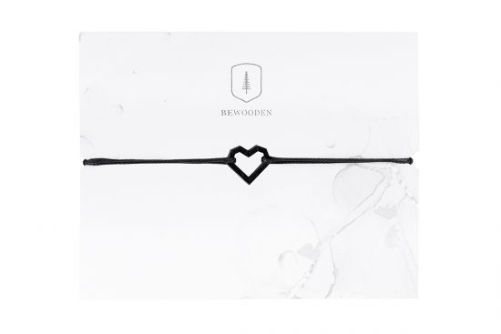 Dřevěný provázkový náramek Srdce - Black Line Dřevěný provázkový náramek Srdce - Black Line