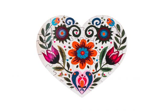 Mini – Dřevěné puzzle Folklórní Srdce bílé Mini – Dřevěné puzzle Folklórní Srdce bílé