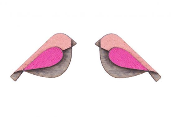 Dřevěné náušnice Pink Bird Earrings Dřevěné náušnice Pink Bird Earrings