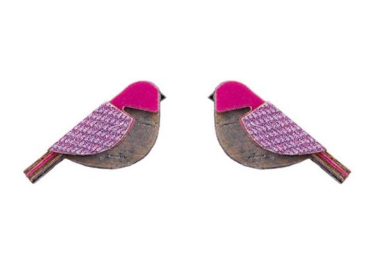 Dřevěné náušnice Purple Cutebird Earrings Dřevěné náušnice Purple Cutebird Earrings