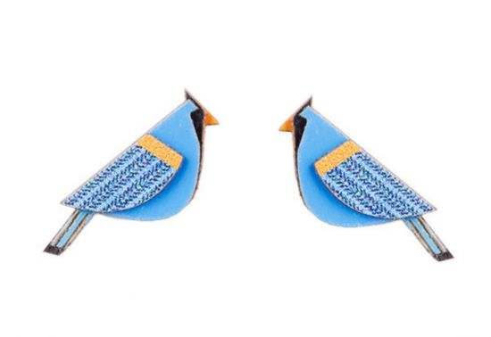 Dřevěné náušnice Blue Cutebird Earrings Dřevěné náušnice Blue Cutebird Earrings