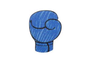 Dřevěná brož Modrá boxerská rukavice Dřevěná brož Modrá boxerská rukavice