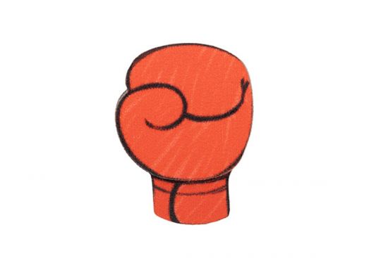 Dřevěná brož Červená boxerská rukavice Dřevěná brož Červená boxerská rukavice